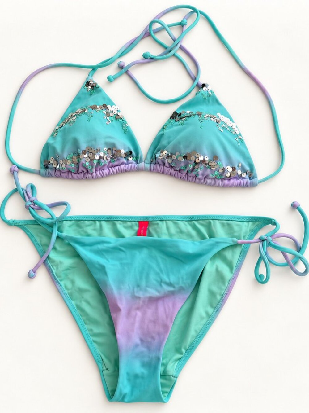 Victoria's Secret Aqua Lavender Sequin String Bikini Set M